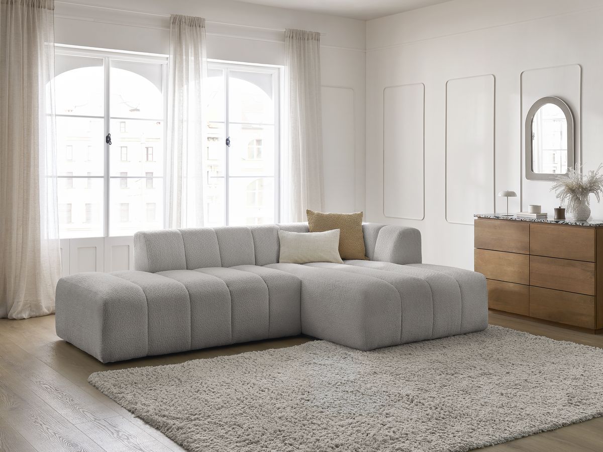 Bobochic Annecy Ecksofa Bouclé-Stoff Hellgrau Ecke rechts