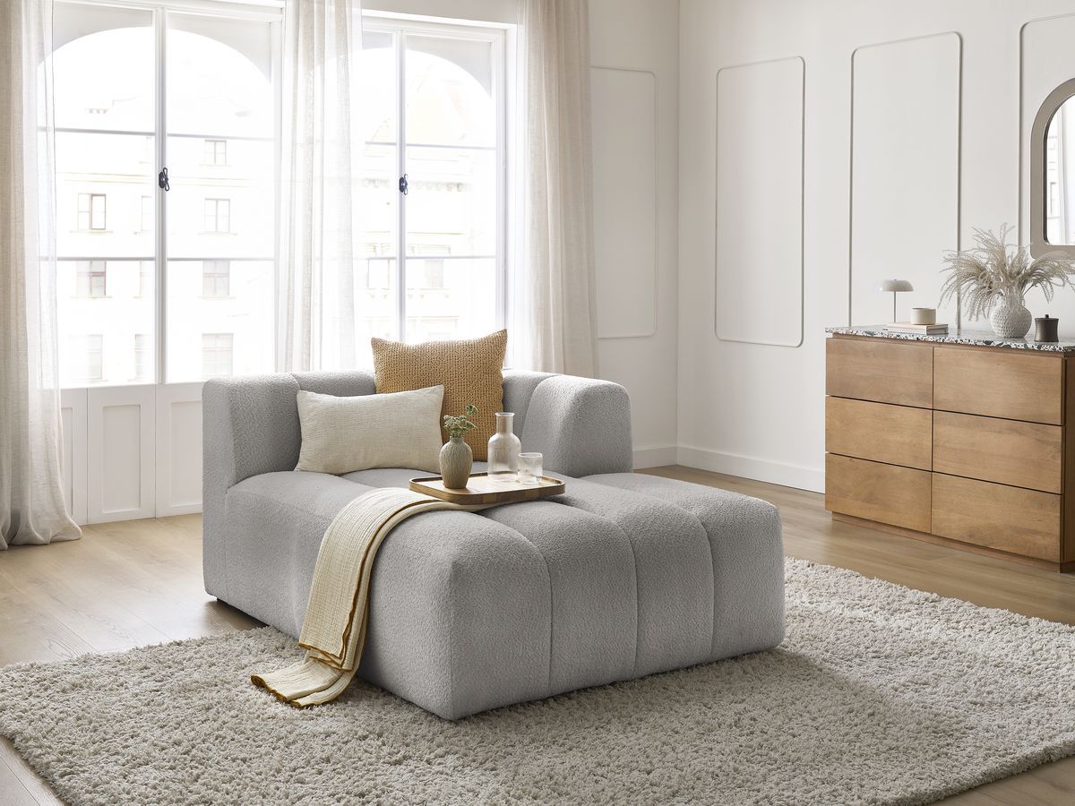 Bobochic Annecy Méridienne-Modul Bouclé-Stoff Hellgrau Ecke rechts
