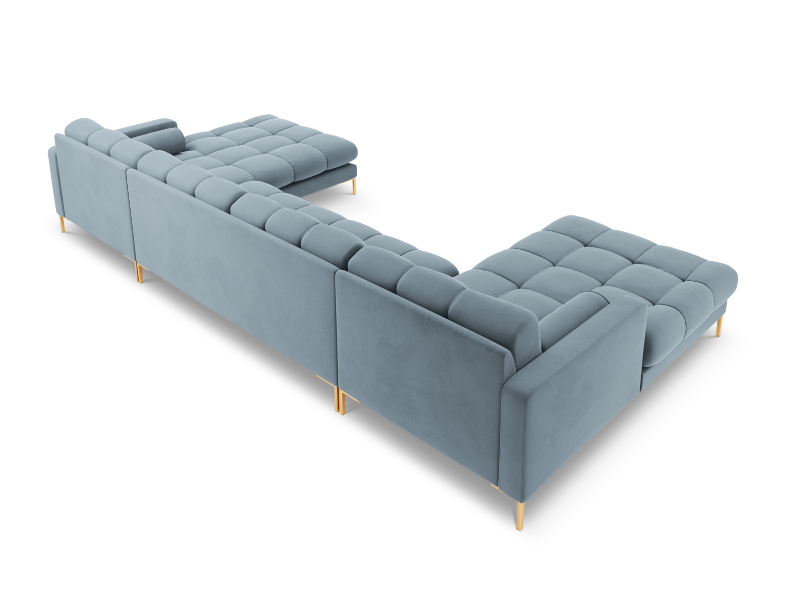 Cosmopolitan Design Panoramasofa Bali 7-Sitzer 383 cm Samt Bluvel Hellblau Beine Gold