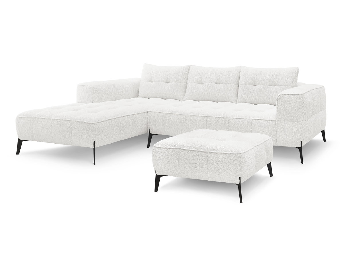 Bobochic Anis Ecksofa mit Pouf Bouclé-Stoff Weiß Ecke links