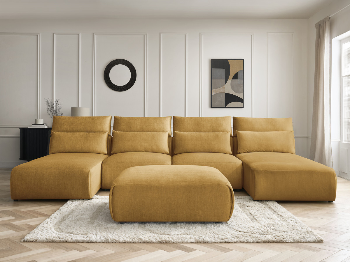 Bobochic Jana Wohnlandschaft mit großem Pouf Samt Gelb