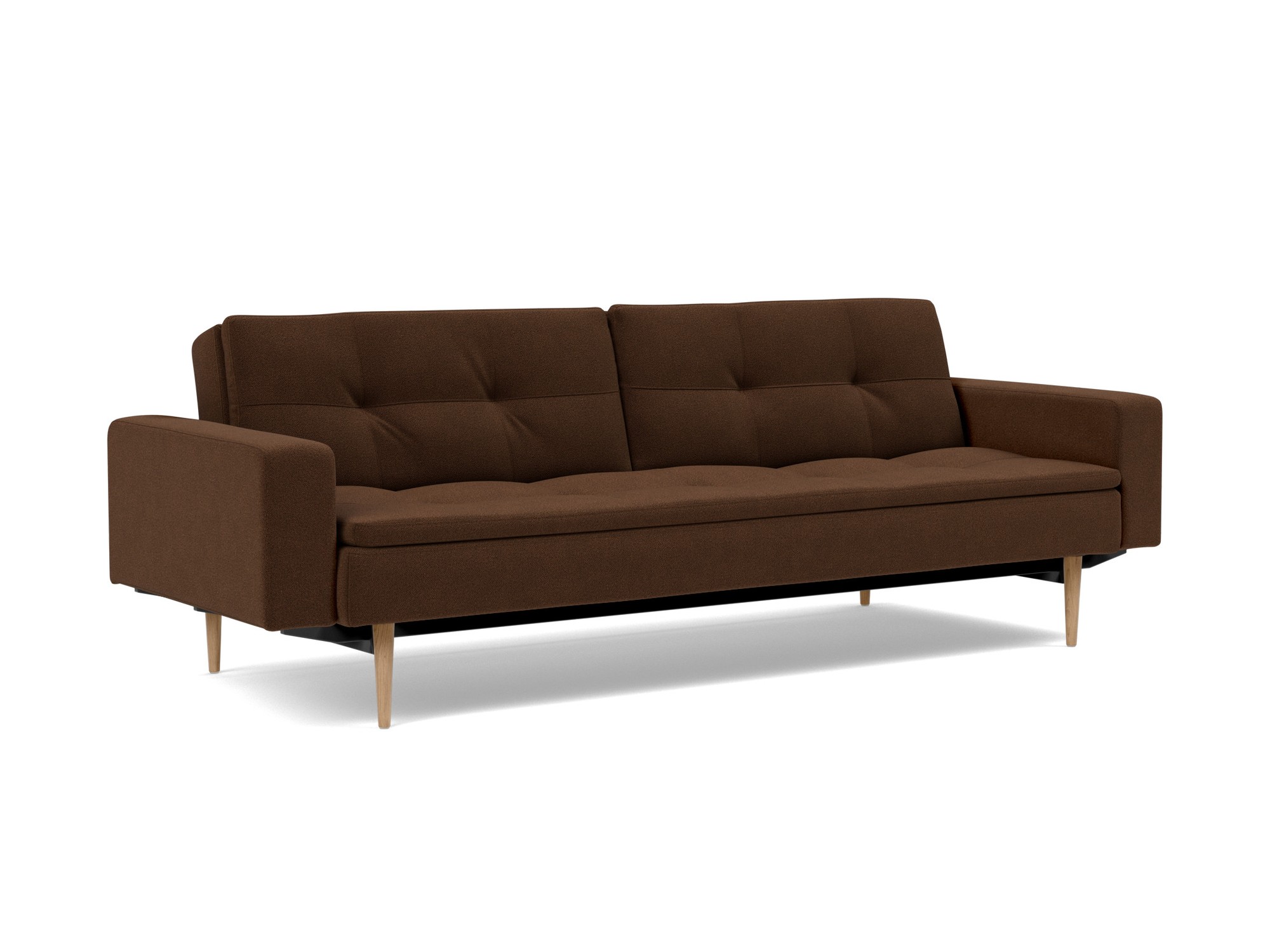 Schlafsofa Dublexo mit Armlehnen Strukturierter Stoff Taura 359-Cappuccino Beine Styletto Eiche hell