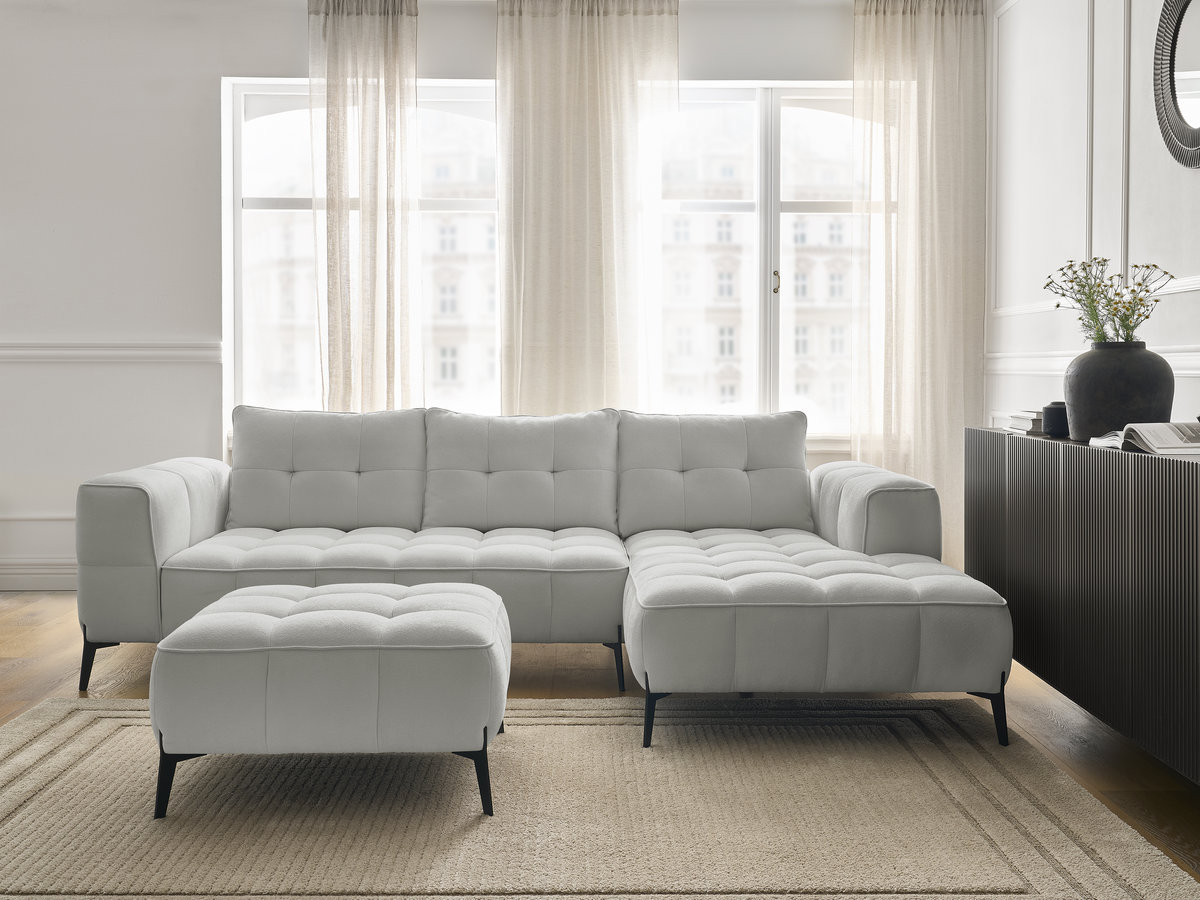 Bobochic Anis Ecksofa mit Pouf Strukturstoff Hellgrau Ecke rechts