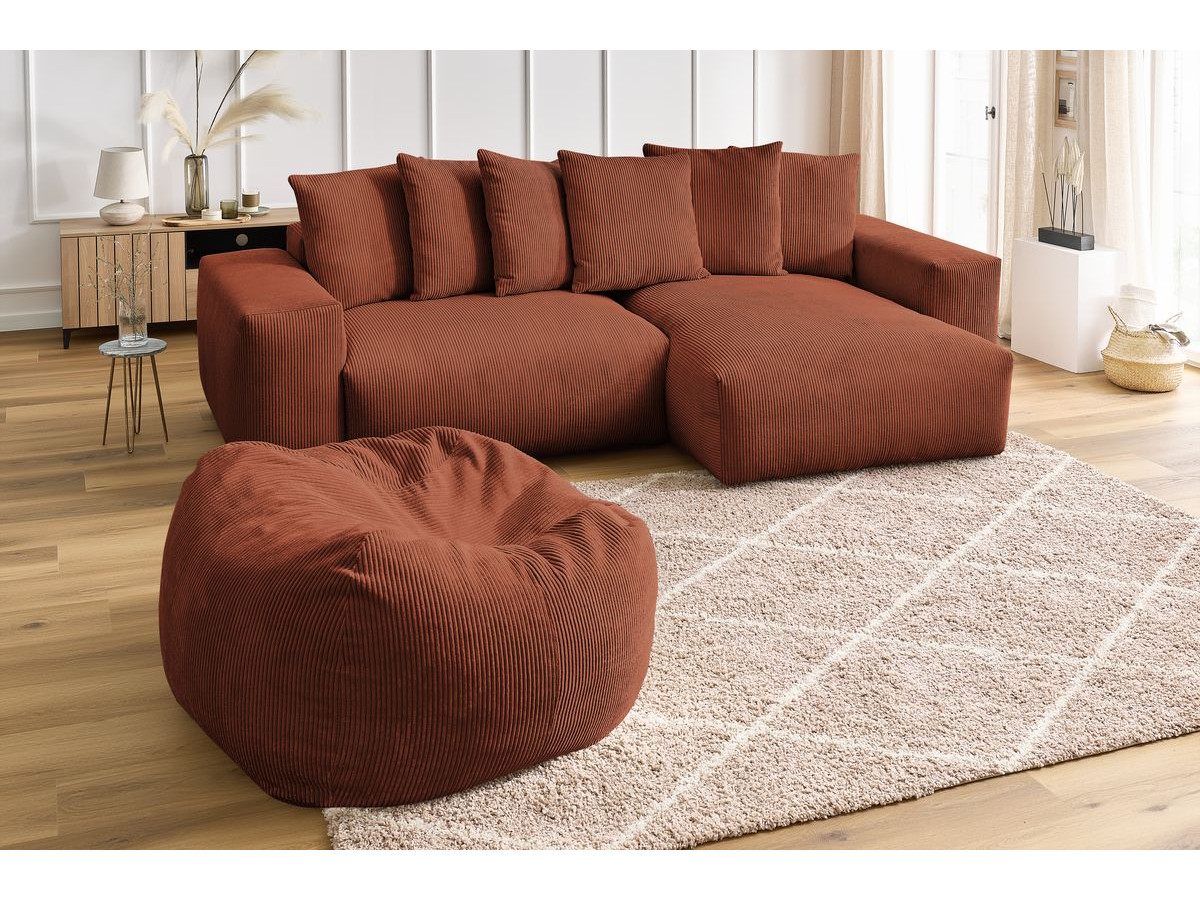 Bobochic Voltaire Ecksofa mit Pouf 310 × 174 cm Cordsamt Orange