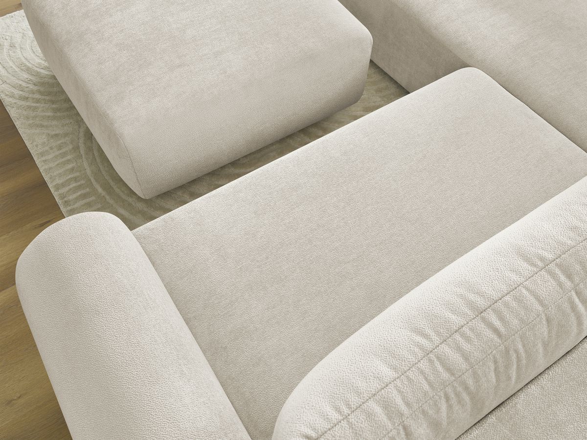 Bobochic Lucien Ecksofa mit Schlaffunktion und Bettkasten und Pouf 296 × 198 cm Stoff Beige Ecke links