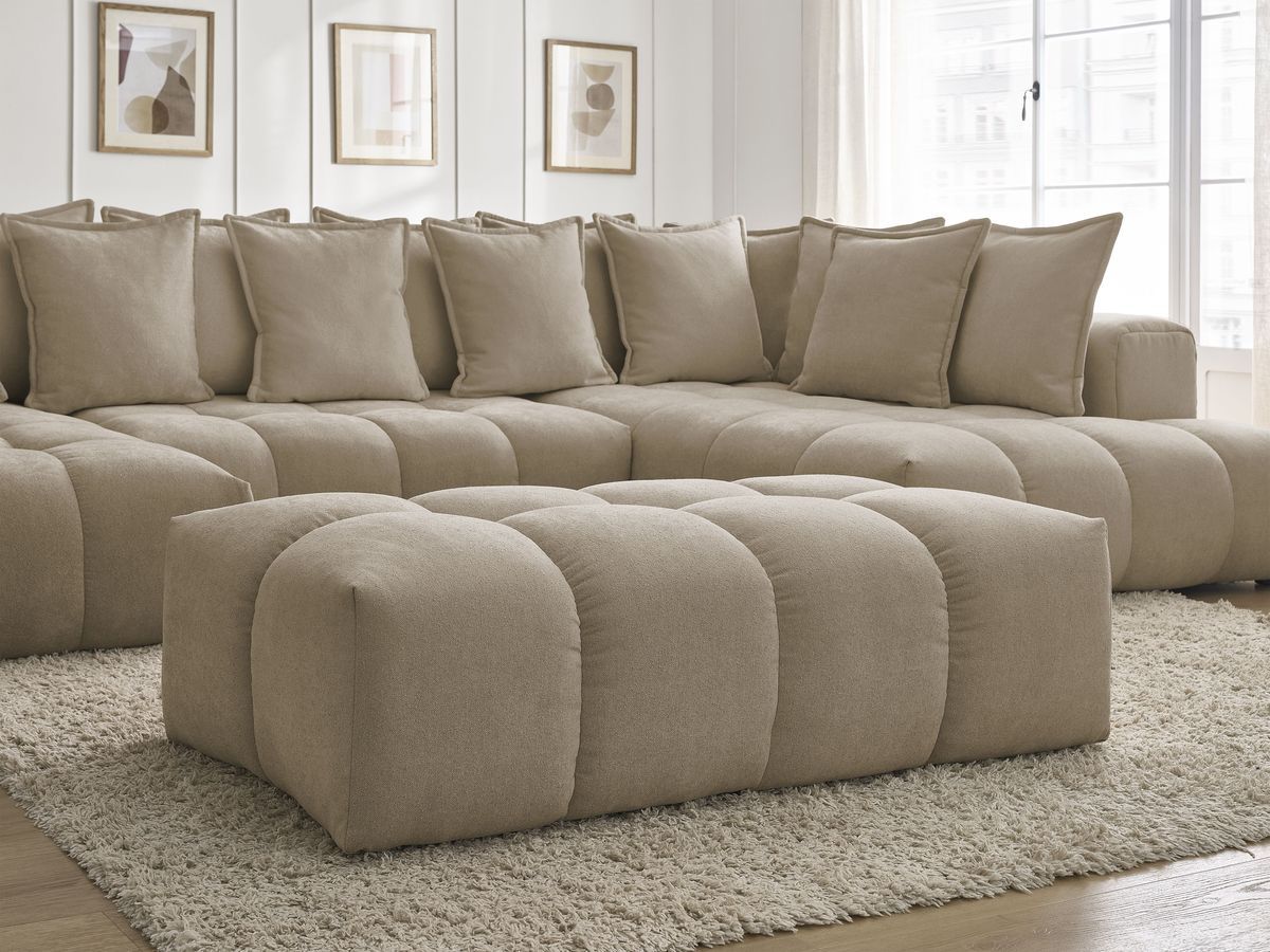 Bobochic Everest Wohnlandschaft mit Pouf, 14 Kissen Strukturstoff Taupe Ecke links