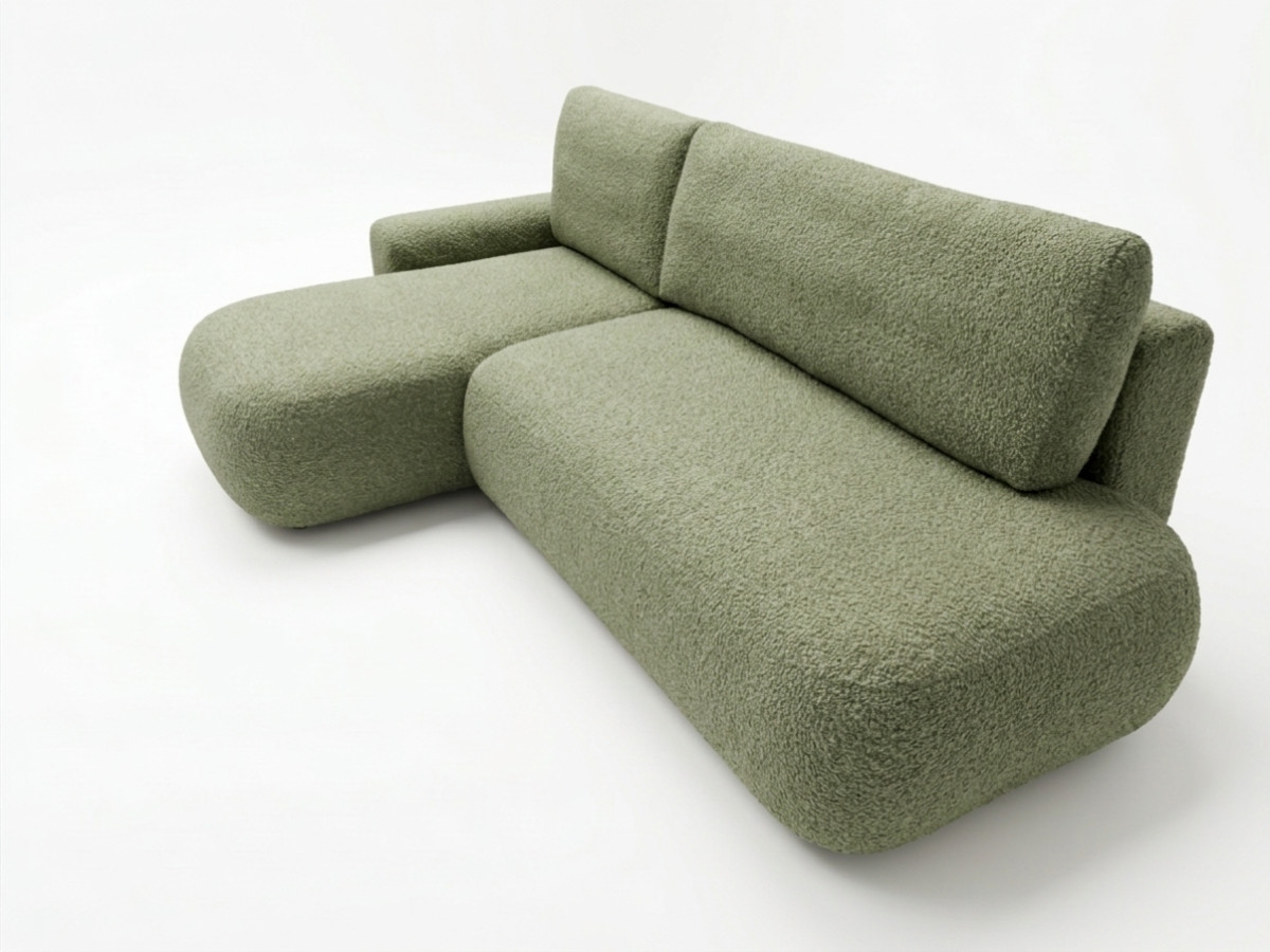 Bobochic Tango Ecksofa mit Schlaffunktion und Bettkasten Bouclé-Stoff Grün Ecke links