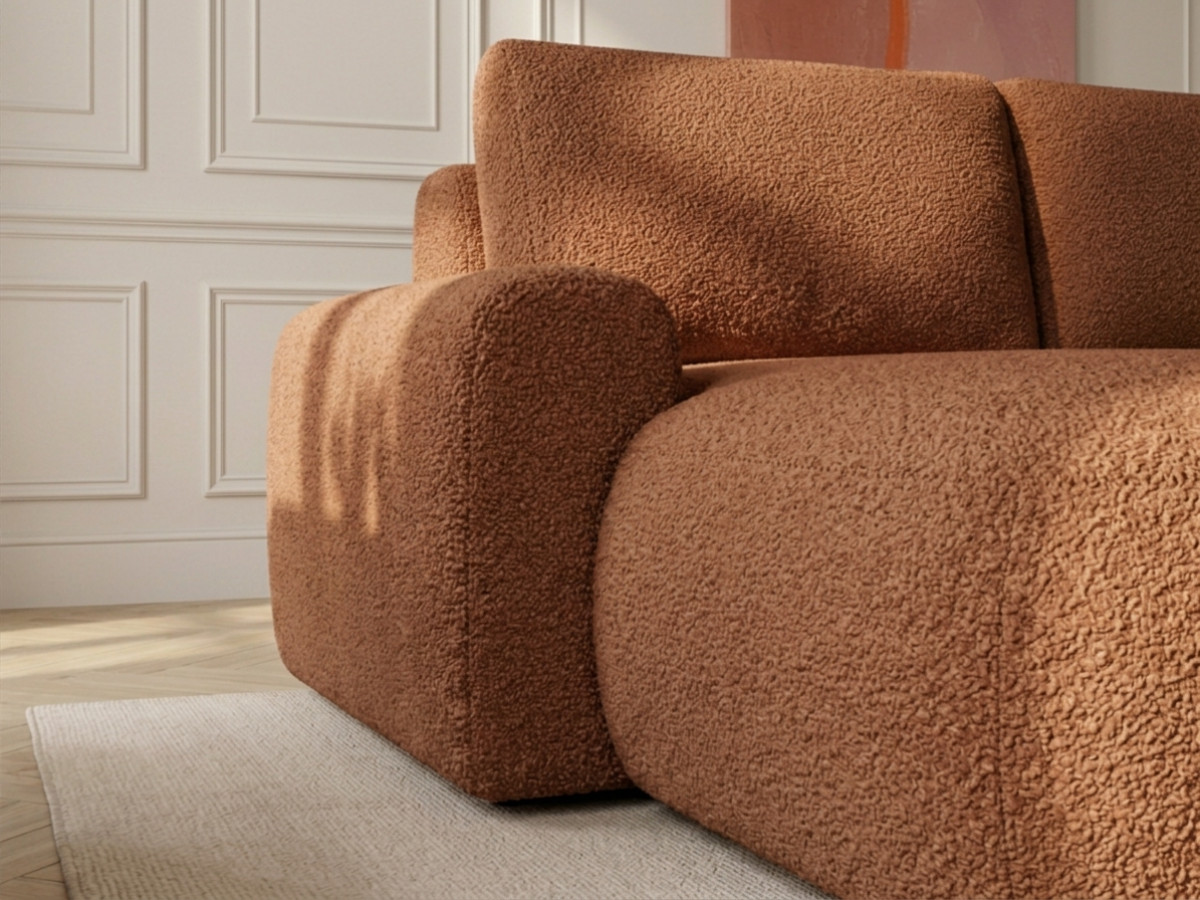 Bobochic Tango Ecksofa mit Schlaffunktion und Bettkasten Bouclé-Stoff Orange Ecke links