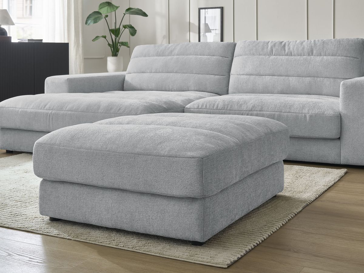 Bobochic Sierra Ecksofa mit Pouf Strukturstoff Hellgrau Ecke links
