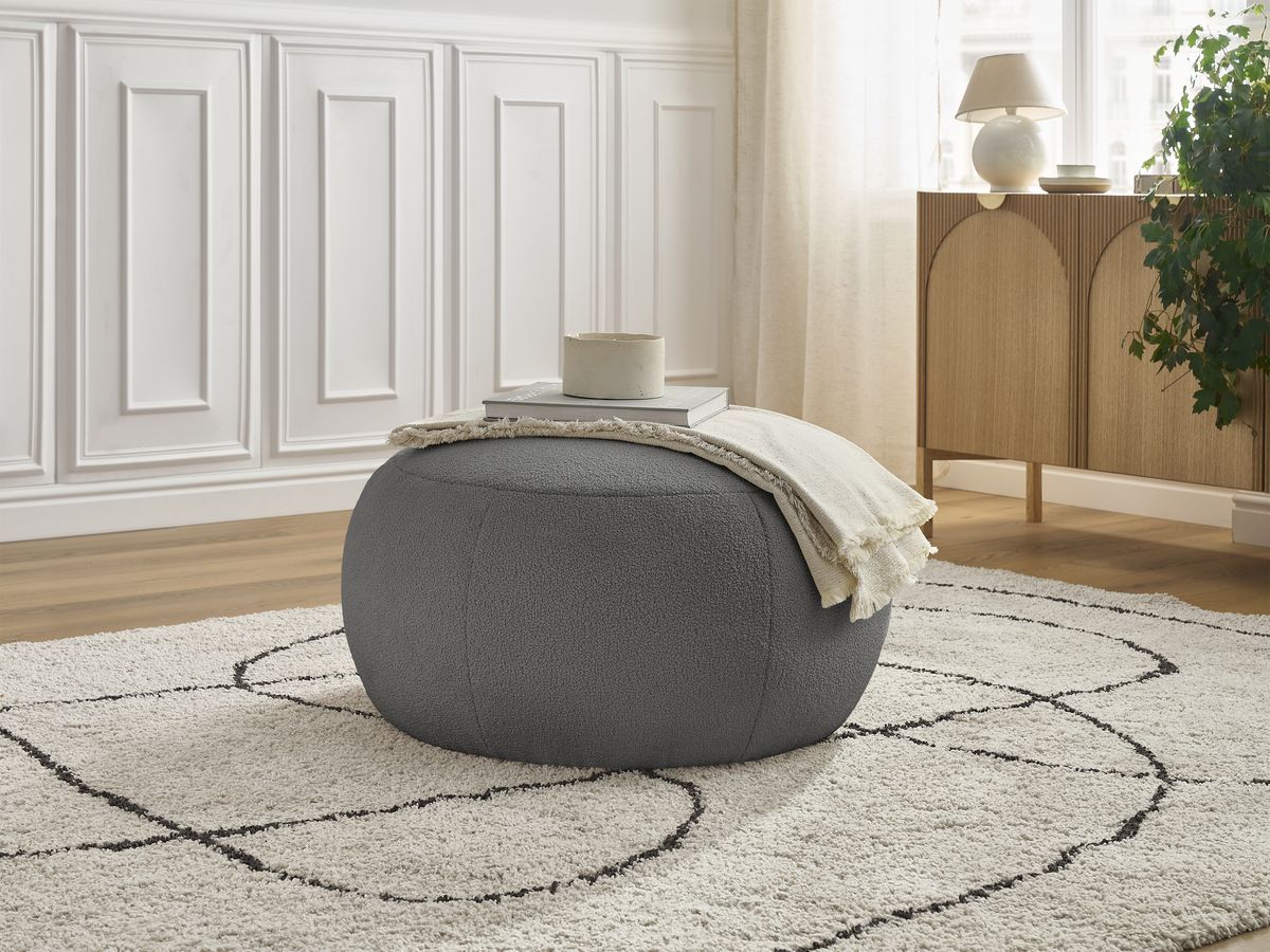 Bobochic Hayden Pouf, rund Bouclé-Stoff Dunkelgrau, 76 cm