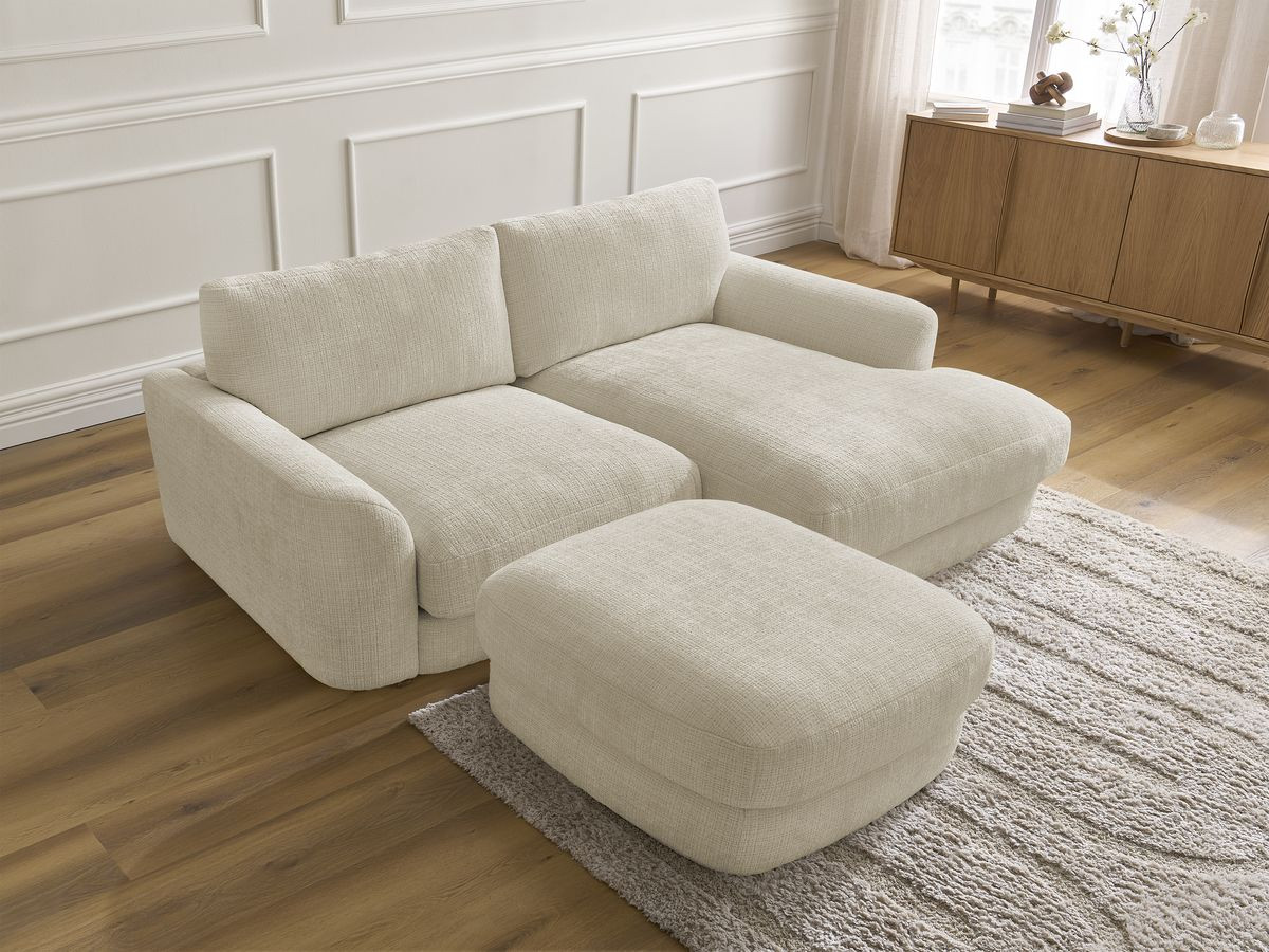 Bobochic Leonore Ecksofa mit Pouf Strukturstoff Beige Ecke rechts