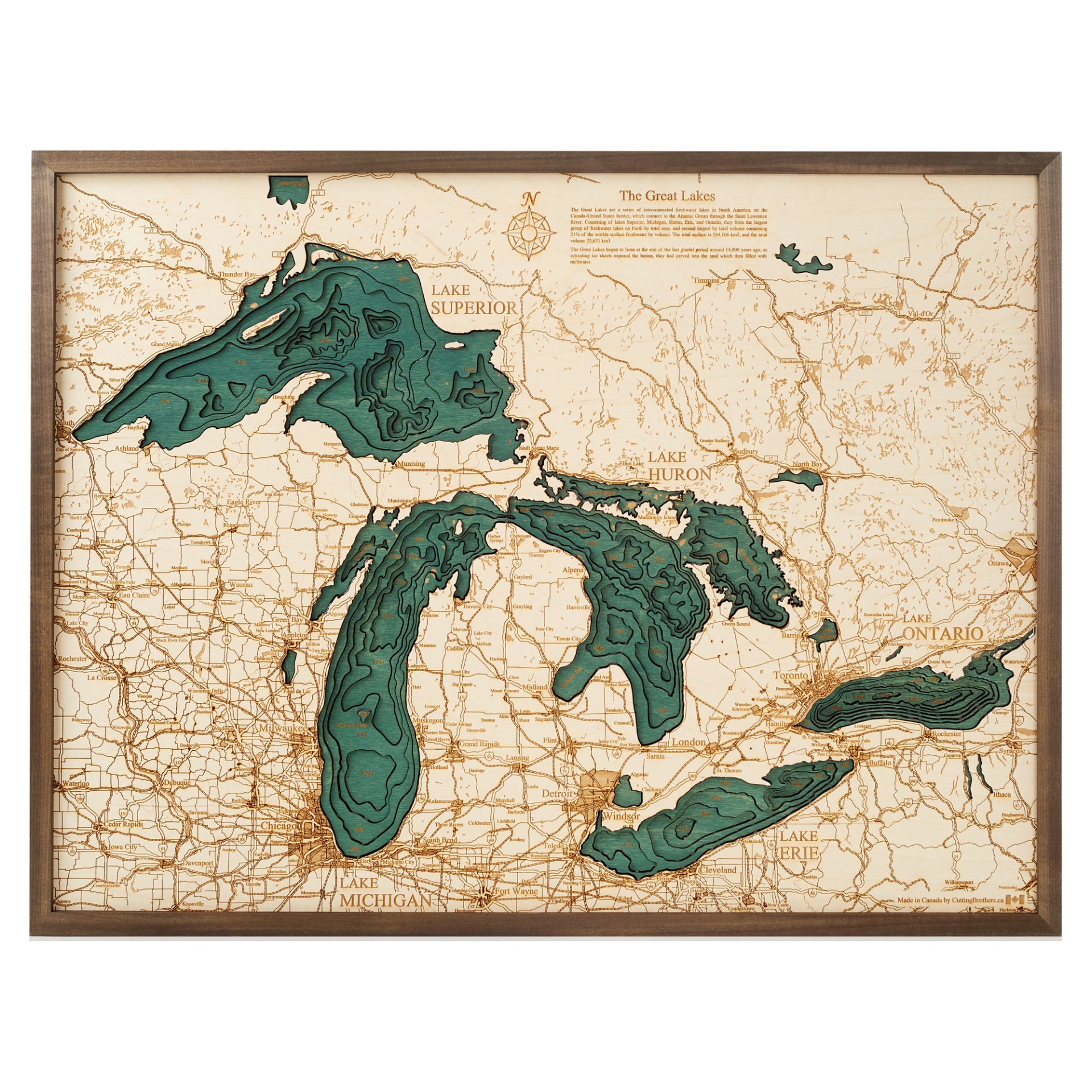 Cutting Brothers 3D Holz-Wandkarte Great Lakes 81 x 61 moebelfaktor