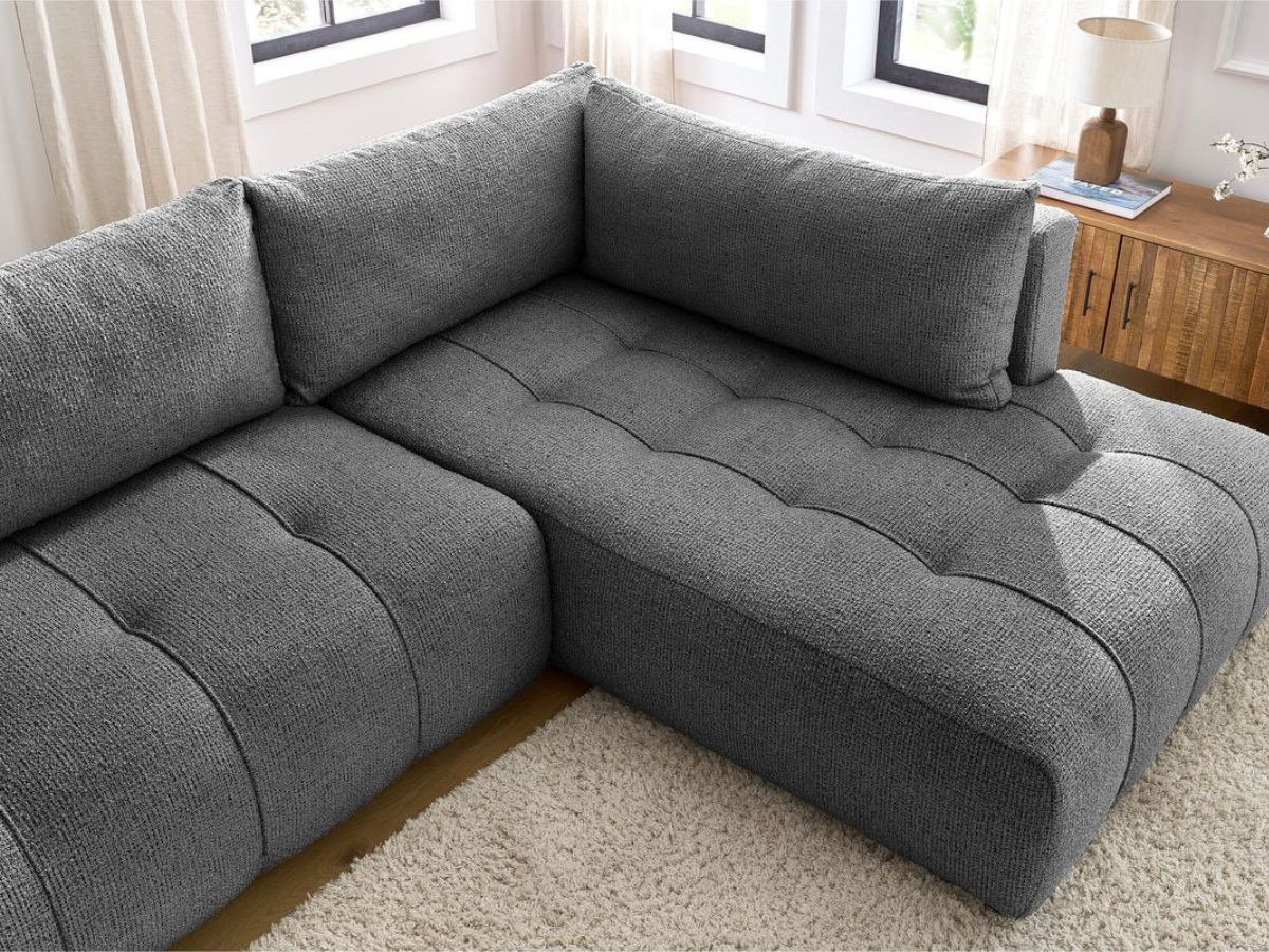 Bobochic Arsene Ecksofa mit Schlaffunktion und Bettkasten 277 × 200 cm Melange-Stoff Dunkelgrau Ecke rechts