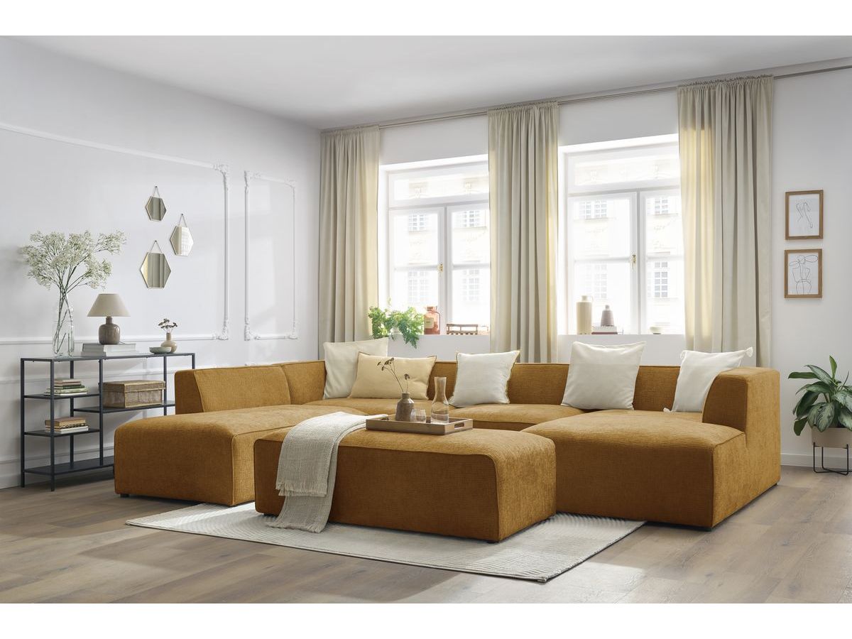 Bobochic Megeve Wohnlandschaft mit Pouf Strukturstoff Gelb Ecke rechts