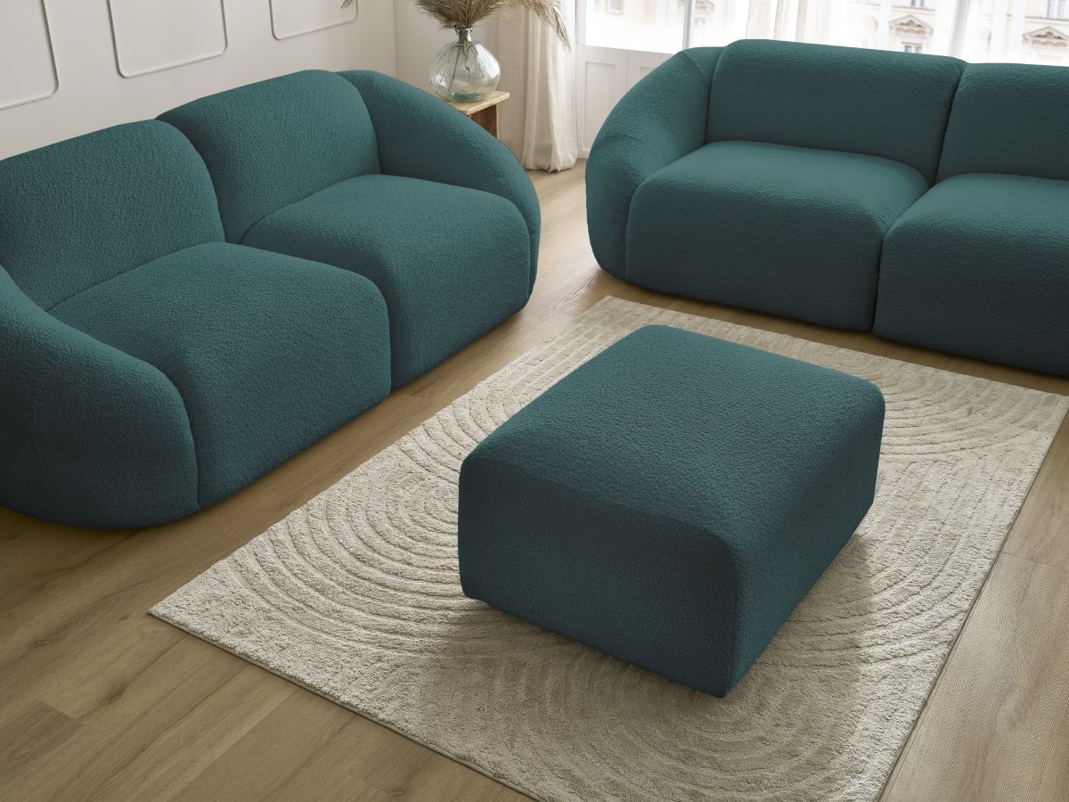 Bobochic Tina Sofa 6-Sitzer mit Pouf Bouclé-Stoff Hellblau