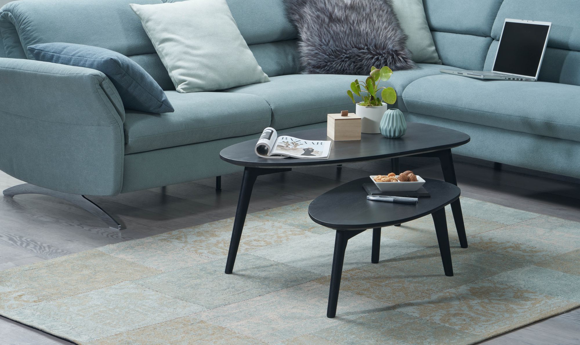 Satztisch 2er-Set Bandak Mango Massivholz Schwarz 100 × 50 × 42 cm