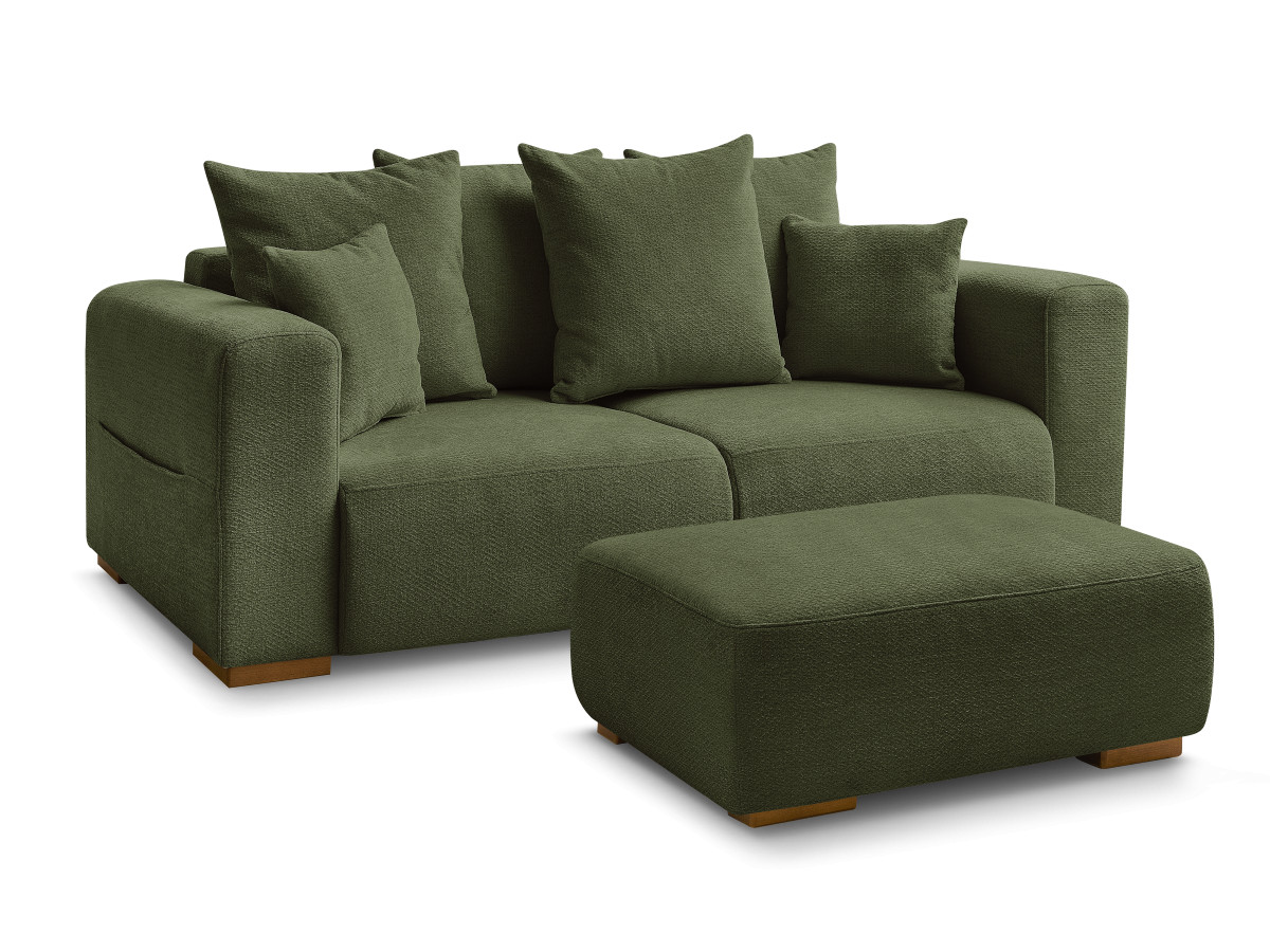 Bobochic Sidonie Sofa 3-Sitzer mit Pouf Melange-Stoff Grün