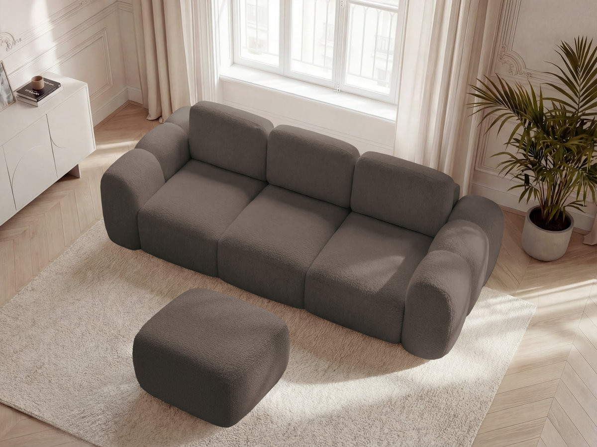 Bobochic Montaigne Schlafsofa 3-Sitzer mit Bettkasten und Pouf Bouclé-Stoff Braun