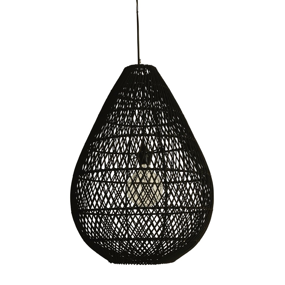 Raw Materials Maze Tropfen-Rattan-Hängelampe schwarz Ø 45x65cm