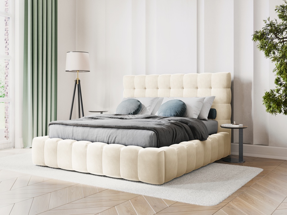 Cosmopolitan Design Stauraumbett mit Kopfteil Bali 140x200 Samt Bluvel Helles Beige