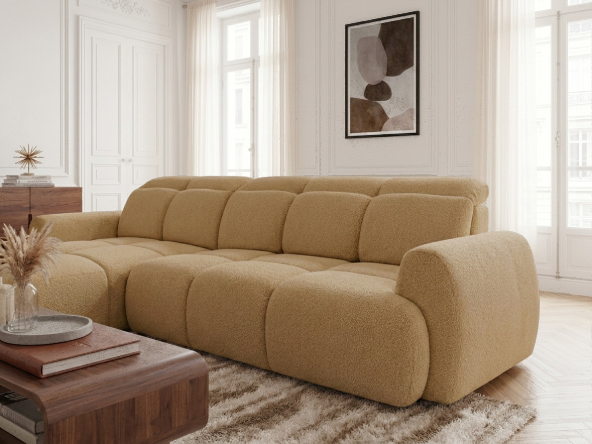 Bobochic Ruby Ecksofa mit Schlaffunktion und Bettkasten Chenille Gelb Ecke links