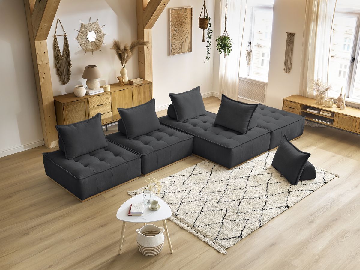Bobochic Elisa Wohnlandschaft Strukturstoff Dunkelgrau