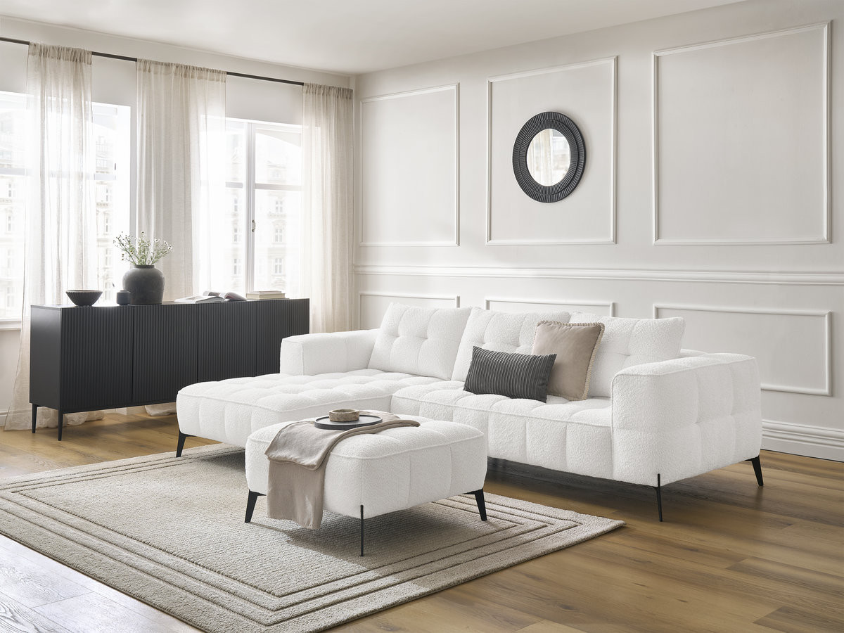 Bobochic Anis Ecksofa mit Pouf Bouclé-Stoff Weiß Ecke links