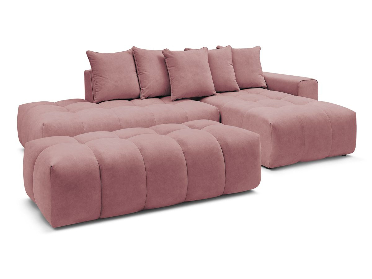 Bobochic Mont-blanc Ecksofa mit Pouf Samt Rosa Ecke rechts