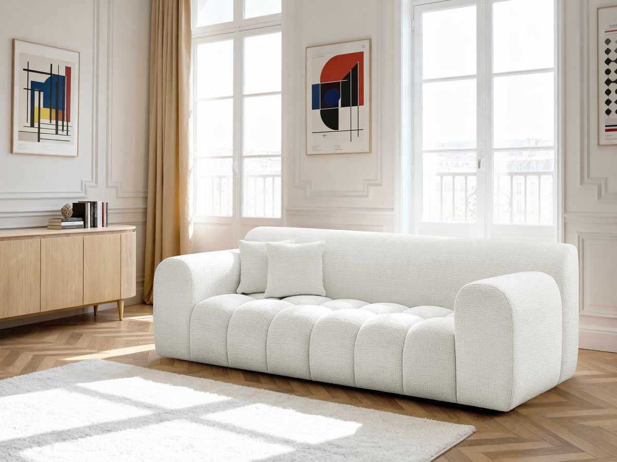 Bobochic Melisse Sofa 3-Sitzer Strukturstoff Weiß