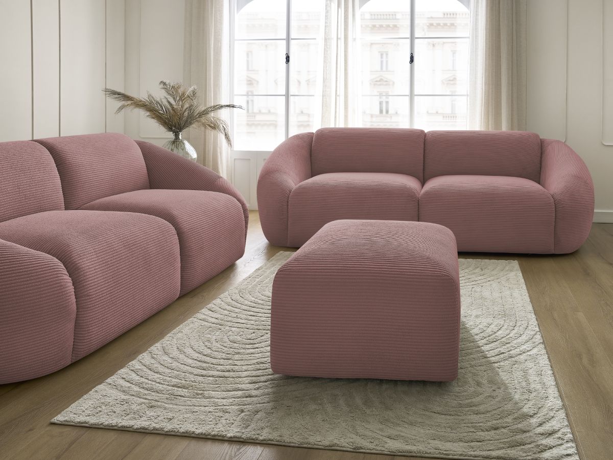 Bobochic Tina Sofa 6-Sitzer mit Pouf Cordsamt Rosa