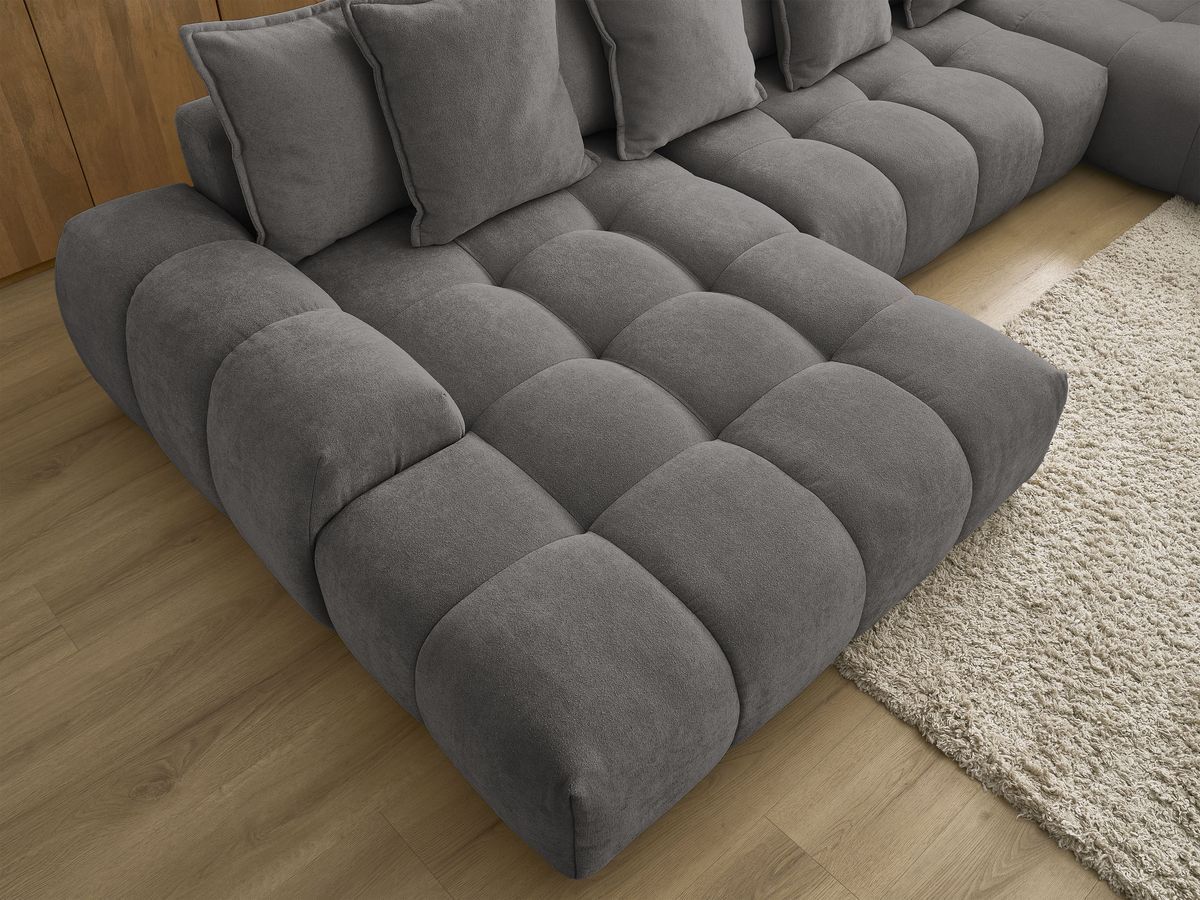 Bobochic Everest Wohnlandschaft, 14 Kissen Strukturstoff Dunkelgrau Ecke links