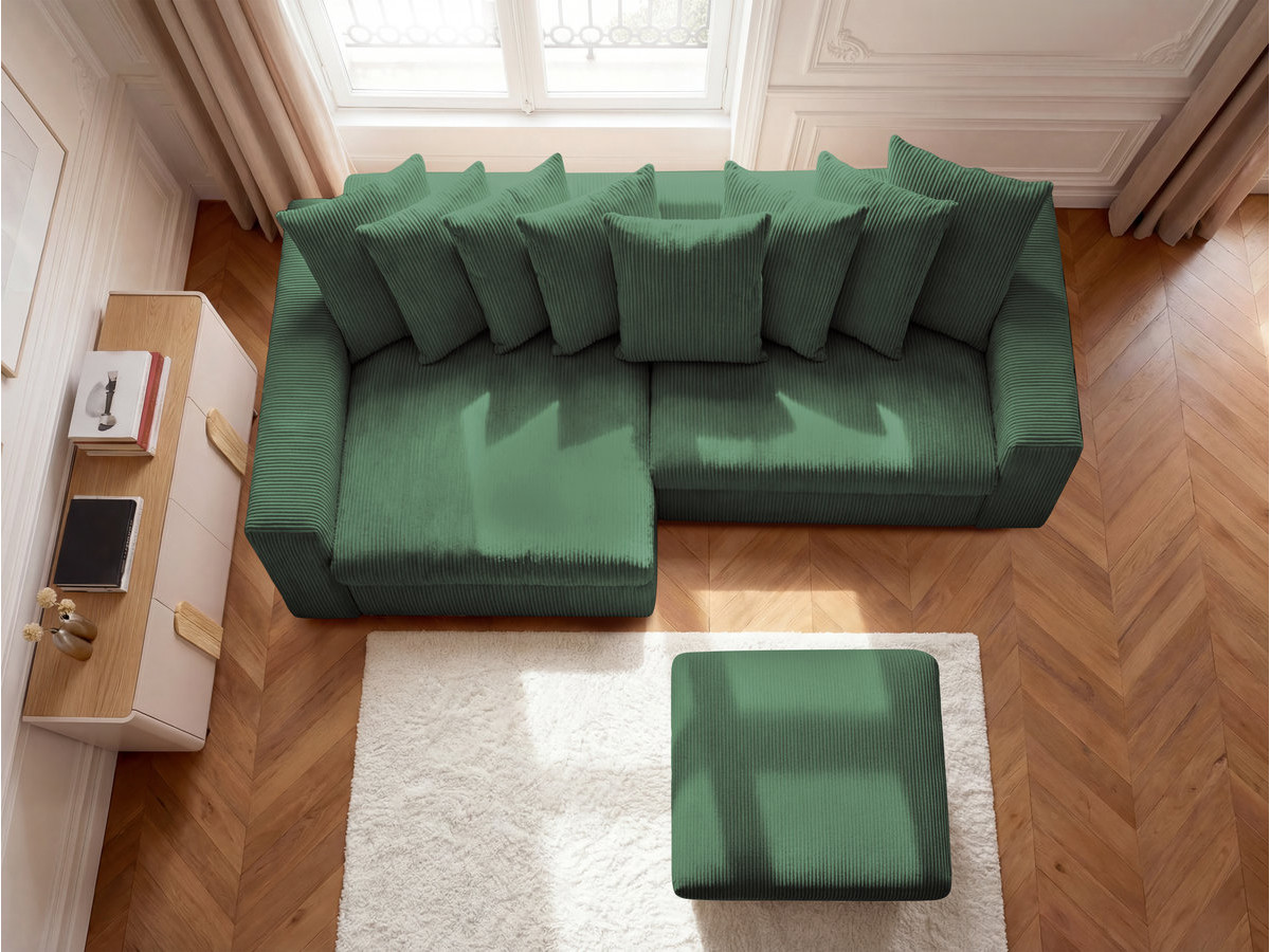 Bobochic Enore Ecksofa mit Pouf Cordsamt Dunkelgrün Ecke links