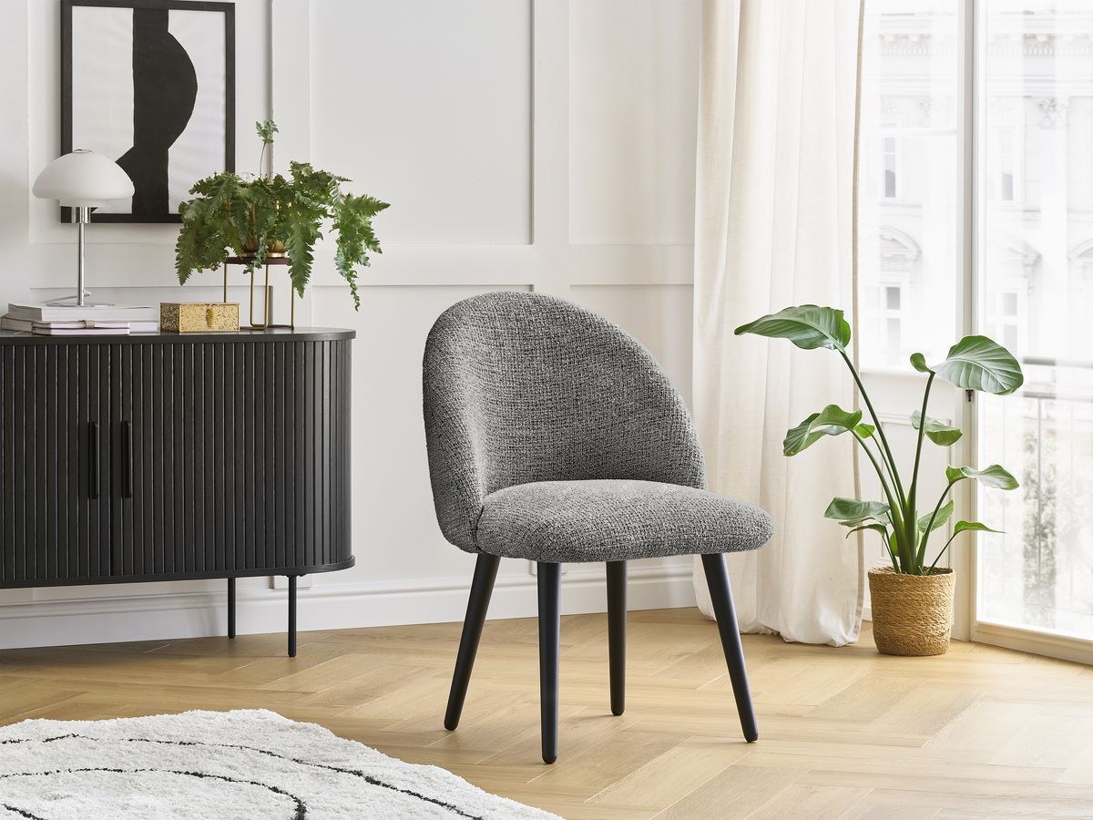 Bobochic Lalie Esszimmerstuhl 2er-Set mit skandinavischen Beinen, schwarz Melange-Stoff Dunkelgrau