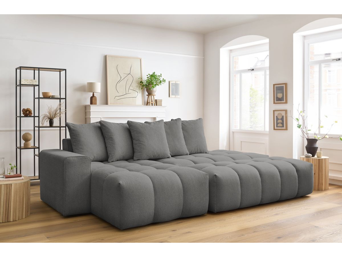 Bobochic Mont-blanc Ecksofa mit Pouf Melange-Stoff Dunkelgrau Ecke links