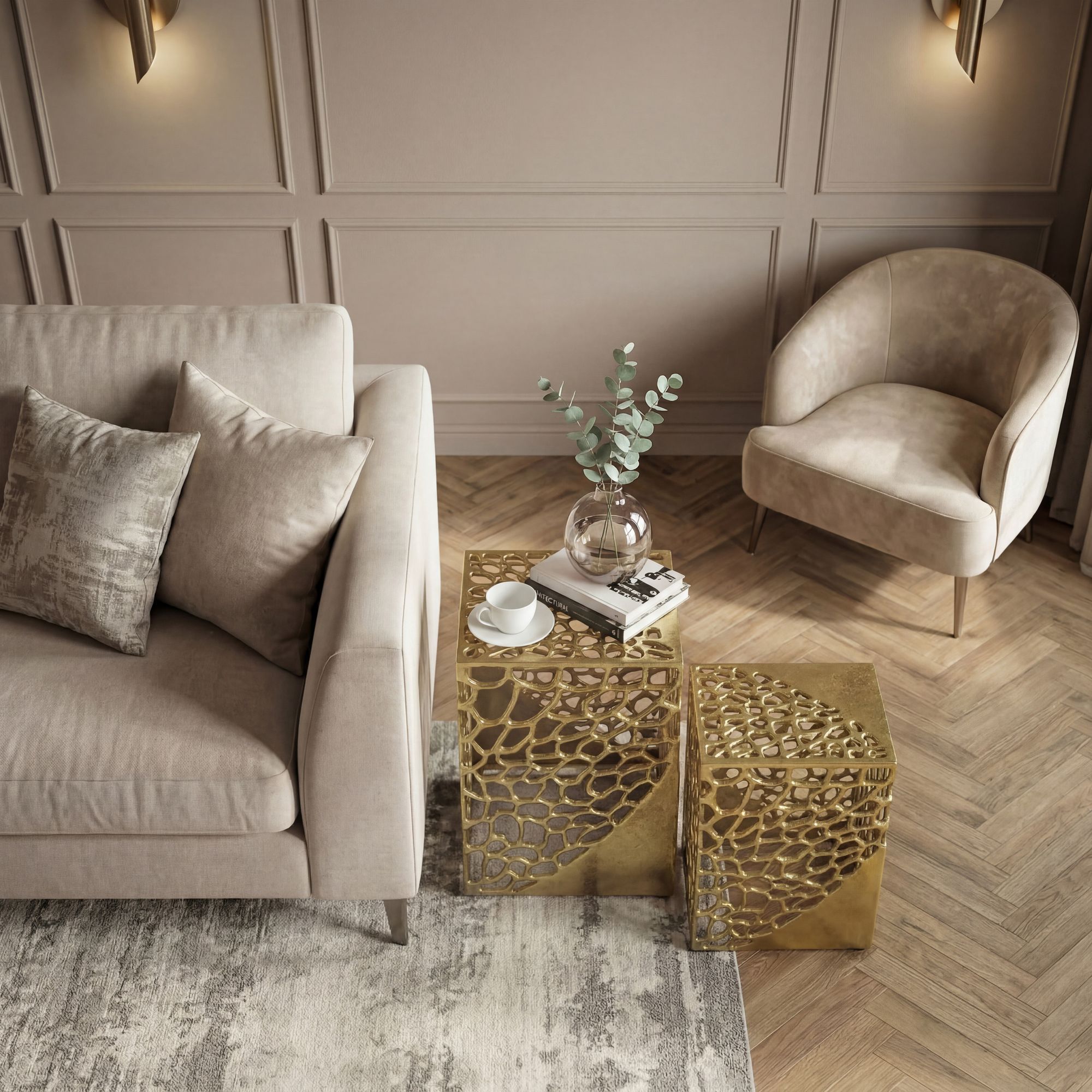 Satztisch 2er-Set Vevelstad Aluminium Gold 30 × 30 × 45 cm