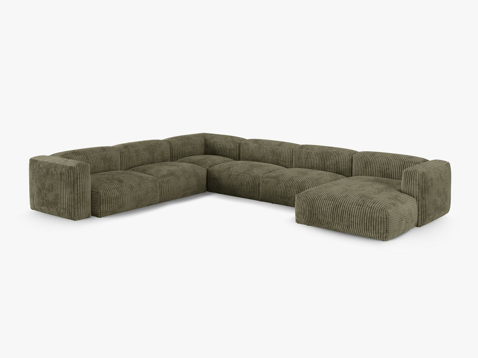 Micadoni modulares Ecksofa XL Martina 6-Sitzer 90cm Sitztiefe Links Kord Tilia Moßgrün