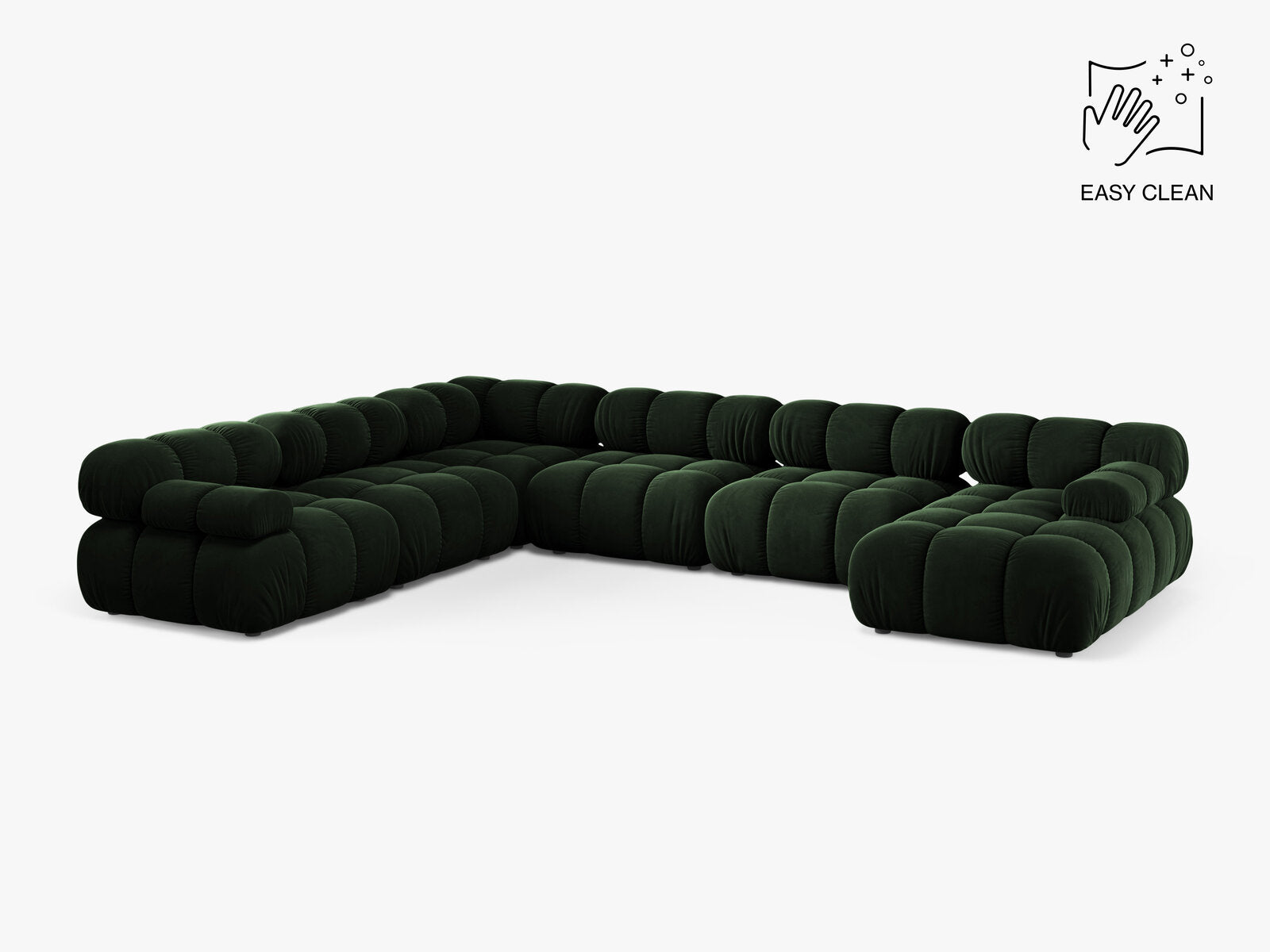 Micadoni Modulares Panorama Ecksofa Bellis 8-Sitzer Links Samt Venus Flaschengrün