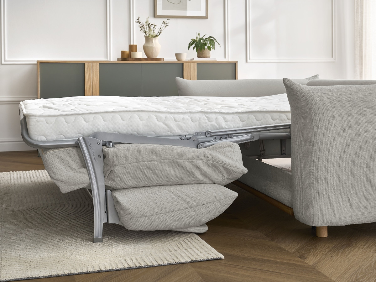Bobochic Ernest Schlafsofa 3-Sitzer, Liegefläche 190 × 140 / 160 cm Stoff Hellgrau, Liegefläche 160 × 190 cm