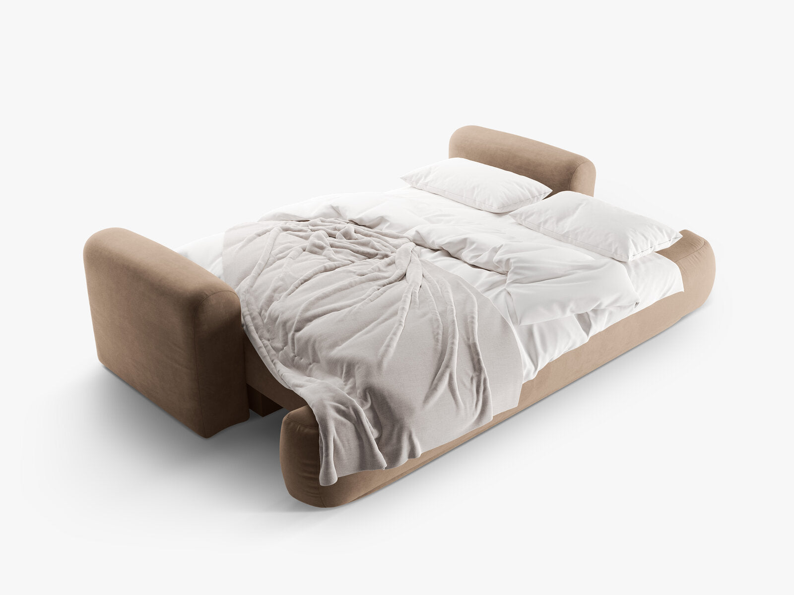 Micadoni Ella Schlafsofa 3-Sitzer mit Bettkasten Samt Vogue Dunkelbeige