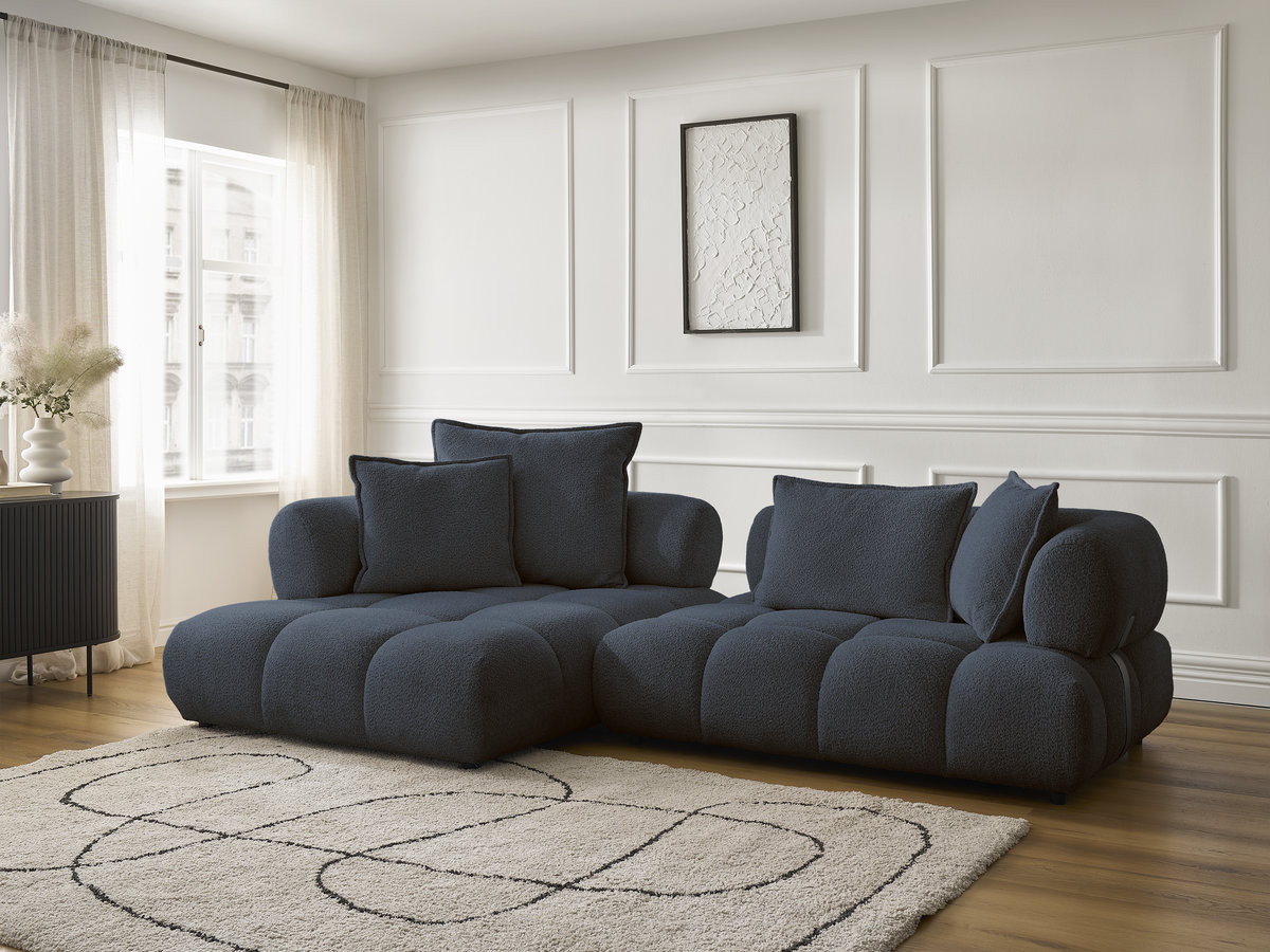 Bobochic Alya Ecksofa Bouclé-Stoff Dunkelblau Ecke links