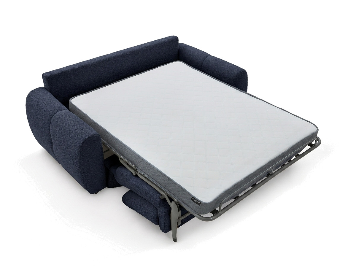 Bobochic Fuji Schlafsofa 3-Sitzer Bouclé-Stoff Dunkelblau