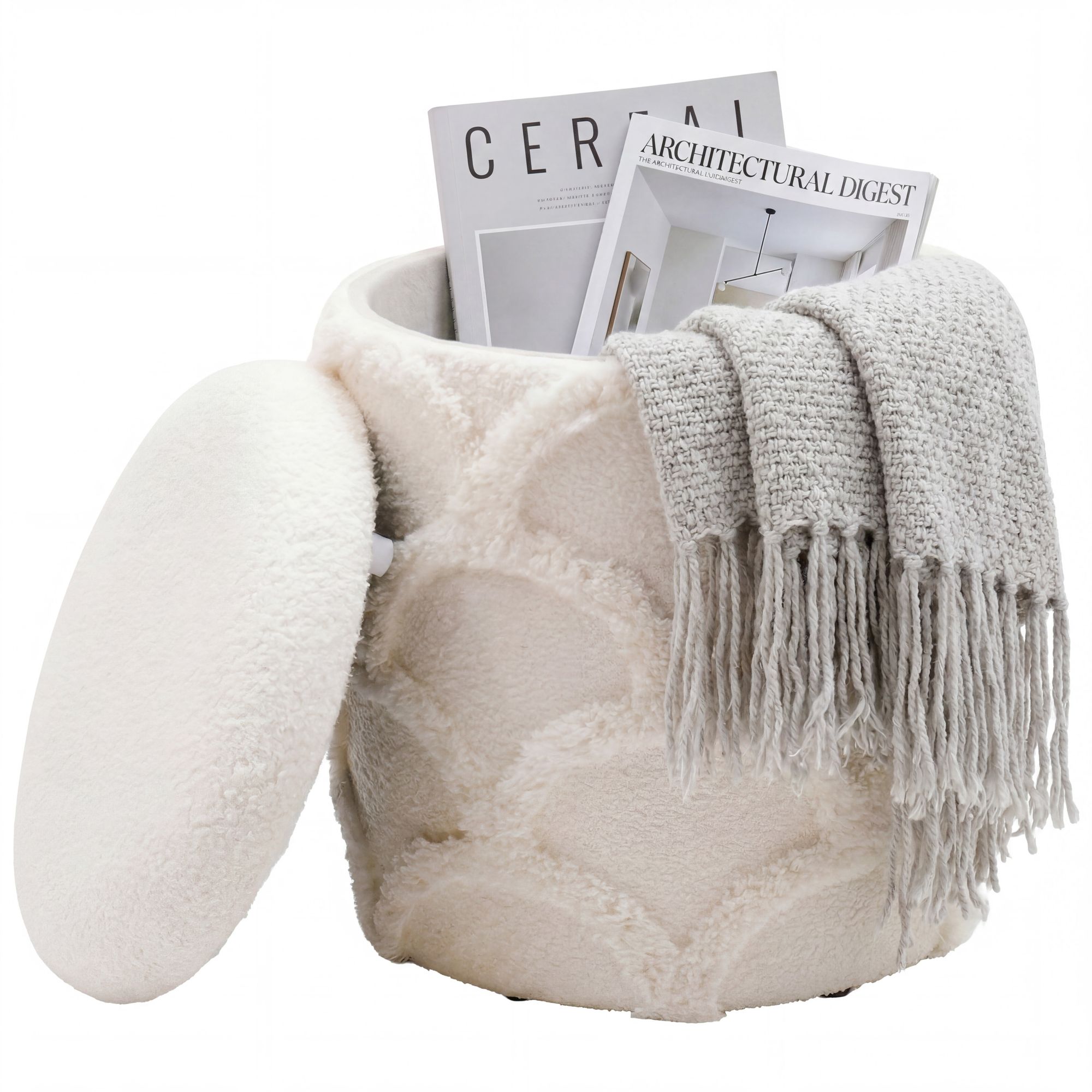Sitzhocker Vanvikan Stoff Creme Ø 40 cm