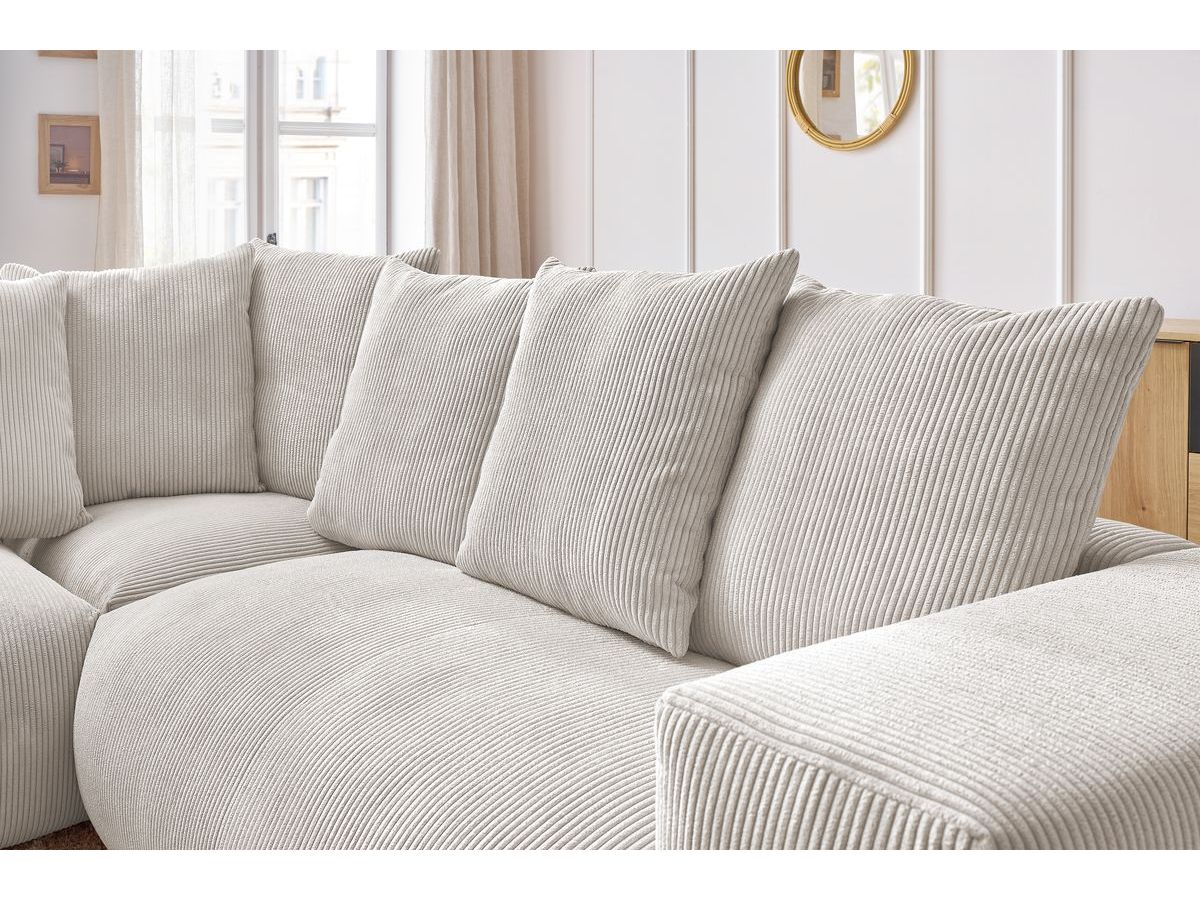 Bobochic Voltaire Ecksofa mit Pouf 268 × 214 cm Cordsamt Beige Ecke links