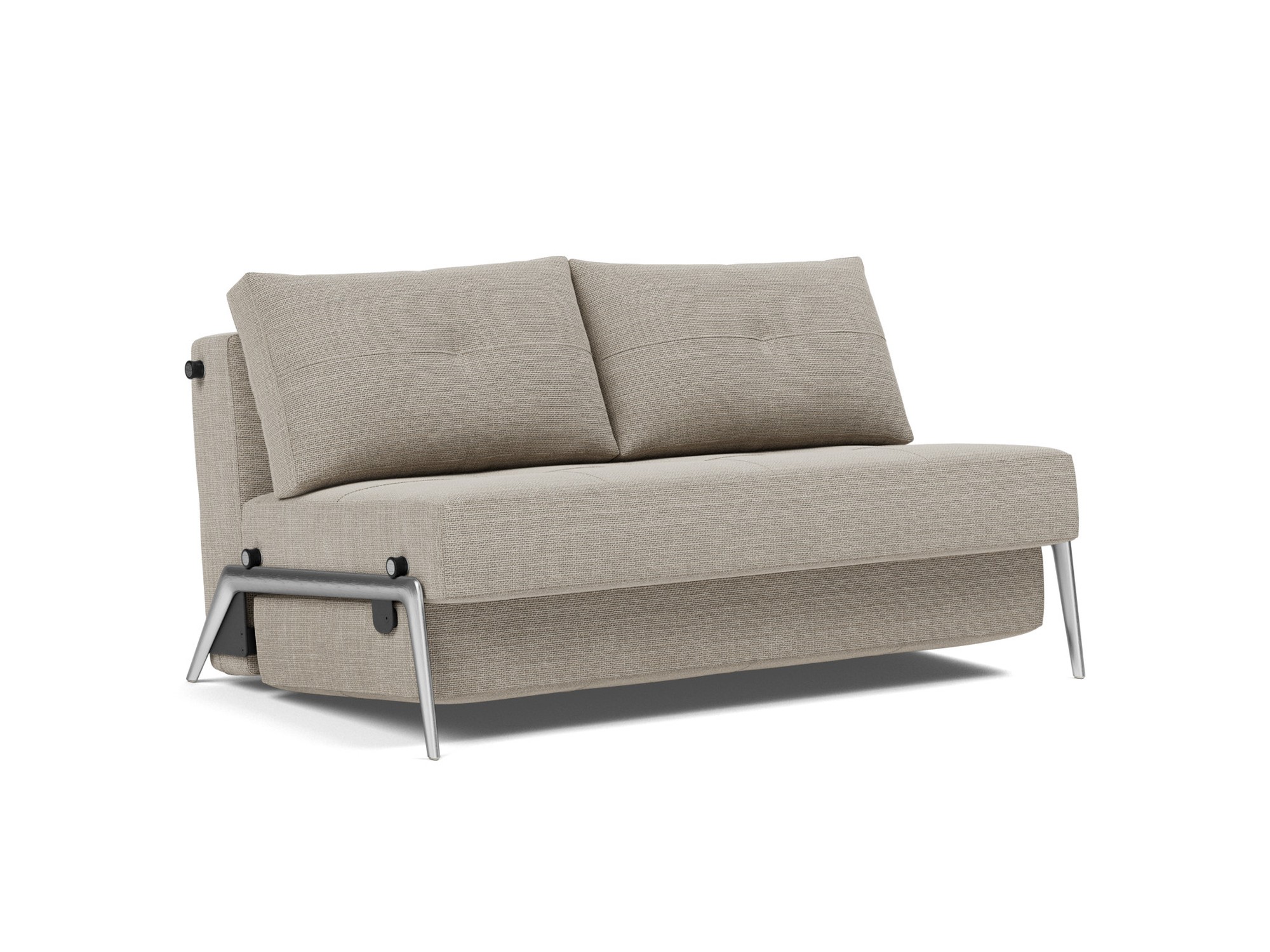 Schlafsofa Cubed 140 Strukturierter Stoff Kenya 579-Gravel Beine Aluminium