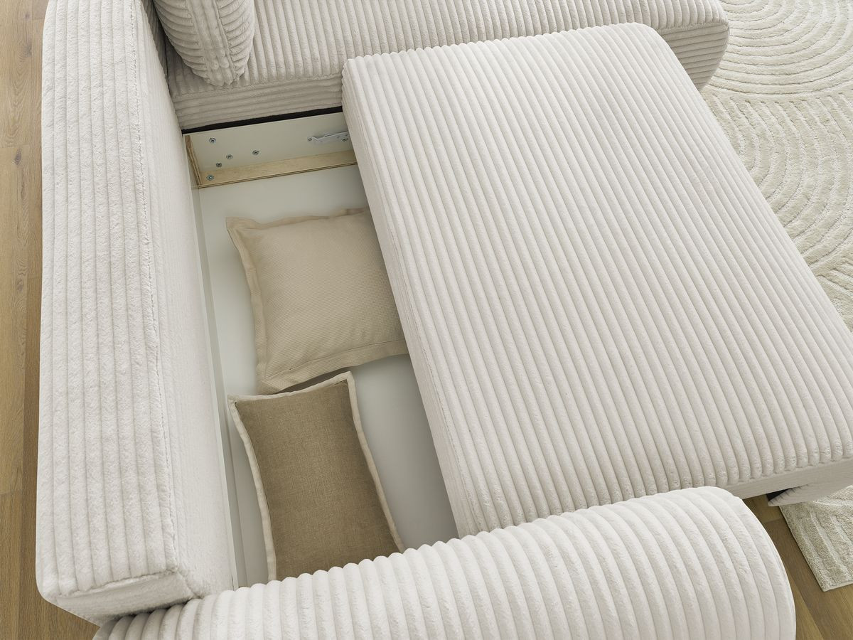 Bobochic Lucien Ecksofa mit Schlaffunktion und Bettkasten 296 × 198 cm Breitcord weich Beige Ecke rechts
