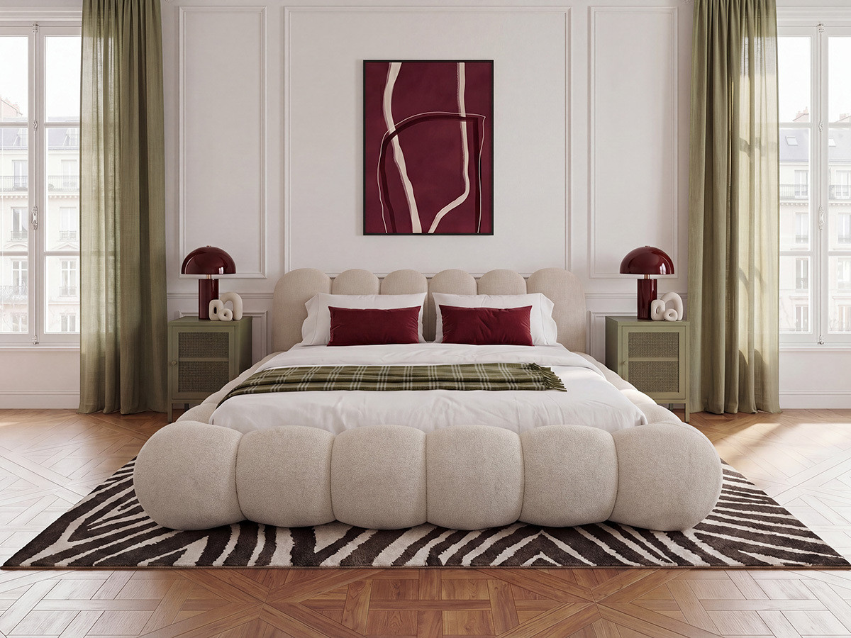 Bobochic Bobby Polsterbett Melange-Stoff Beige, Liegefläche 140 × 190 cm