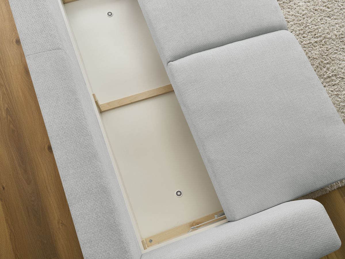 Bobochic Sidonie Schlafsofa 3-Sitzer mit Bettkasten Melange-Stoff Hellgrau