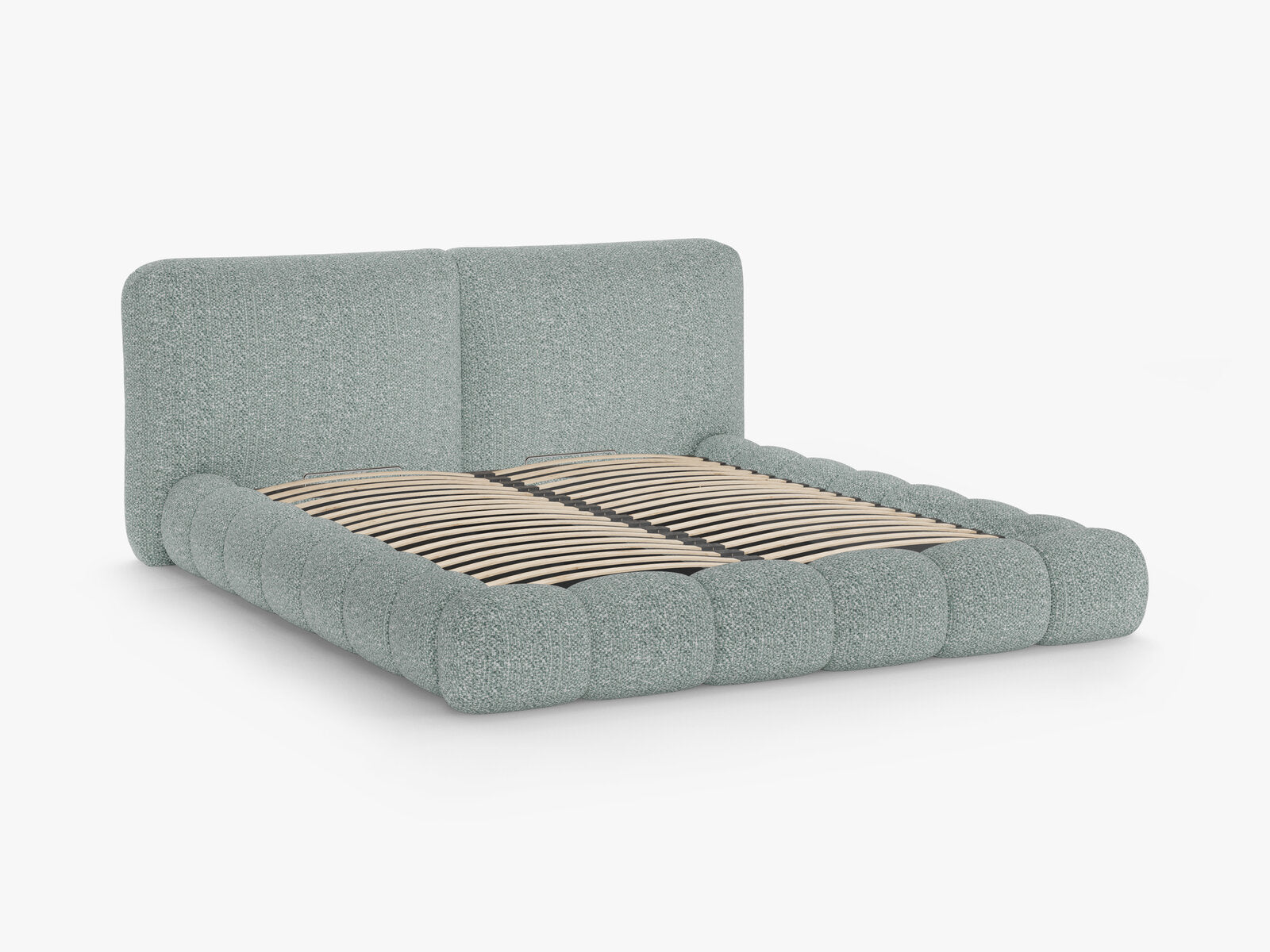 Micadoni Stauraumbett mit Kopfteil Solange Chenille Silencio Gedämpftes Blau 140x200