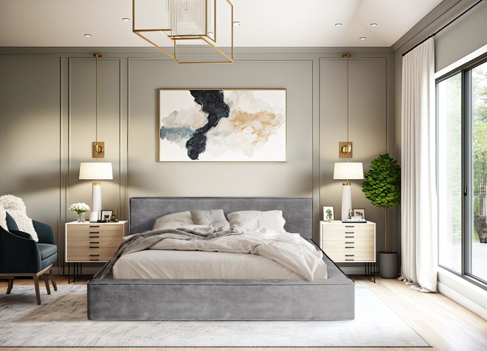 Polsterbett Delano Samtstoff 160x200 mit Metallrahmen Macau Ash