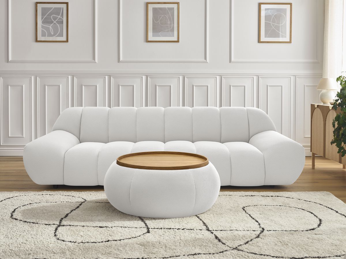 Bobochic Hayden Sofa 3-Sitzer mit Pouf 256 × 107 cm Mesh-Stoff Weiß